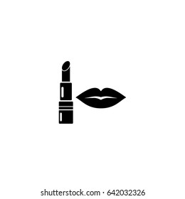 Pictogram lipstick and lip icon. Black icon on white background.