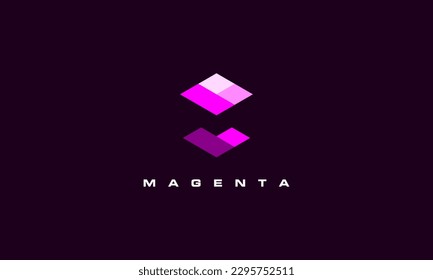 abstrakter Piktogramm-Logo, abstrakter Würfelform und abstrakter Monogramm-Logo-Buchstaben M mit dem Titel Magenta