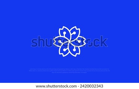 pictogram logo combination cherry blossom and technology in simple, modern style