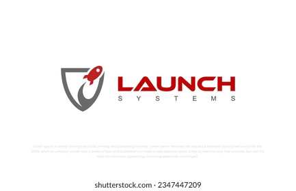 pictogram logo combination rocket launch and shield shape