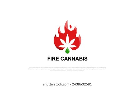 pictograma, logo marca combinación de llama de fuego y cannabis