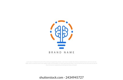 pictograma, logo marca combinación de bombilla y cerebro en color azul y naranja