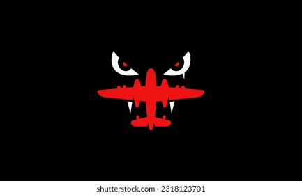 pictogram logo style combination devil face mask and jet air plane