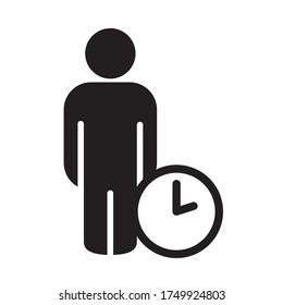 pictogram man with clock icon over white background, silhouette style, vector illustration