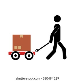  pictogram of man and hand truck and packages