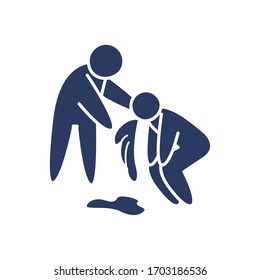 pictogram man helping a sickness man vomiting icon over white background, line style, vector illustration