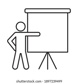 pictogram man and presentation board icon over white background, line style, vector illustration