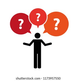 pictogram of a man with question mark talk bubbles vector illustration