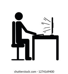 pictogram of a man sitting behind a computer icon working man vector illustration