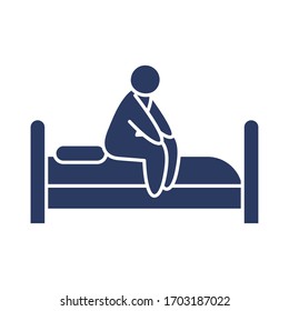hombre pictograma sentado en el icono de la cama sobre fondo blanco, estilo de línea, ilustración vectorial