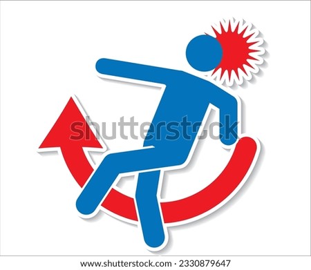 Pictogram of a man slipping and falling with a white edge and shadow, icon.