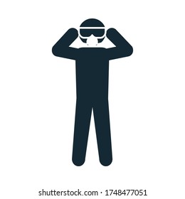 pictogram man wearing protective goggles and mask over white background, silhouette style, vector illustration