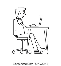 pictogram man working front computer with pc
