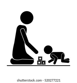 pictogram mom playing baby with cubes