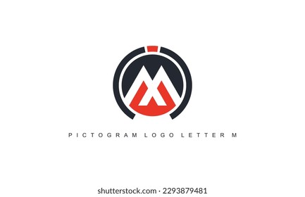 A pictogram monogram logo letter M in circle shape