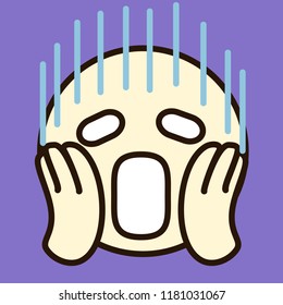 pictogram with a monster that represents scream shows deep emotion of horror by squeezing its cheecks in fear, simple colored emoticon, circle shaped vector emoji in color