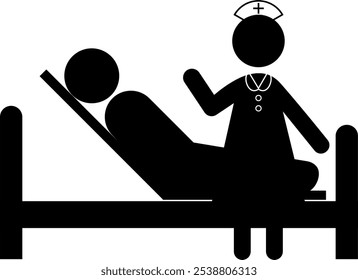 Pictogram of a nurse explaining to a patient lying in bed