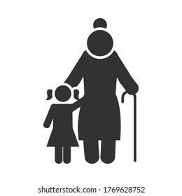 pictogram old woman and little girl over white background, silhouette style, vector illustration