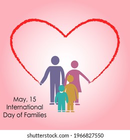 Pictogram of Parents with children together holding a heart shape. International Day of Families concept. Vector illustration.