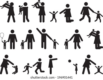 Pictogram people with kids illustrated on white