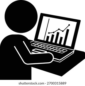 Pictogram of a person analyzing data on a laptop