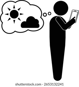 Pictograma de uma pessoa que verifica a previsão do tempo em um smartphone