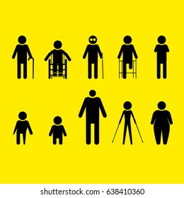 Pictogram of Person with a disability or People with disabilities - patient- wheelchair user and other character vector icon set.