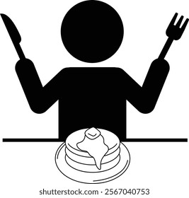 Pictogram of a person eating pancakes