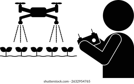 Pictogram of a person operating an agricultural drone
