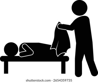 Pictograma de uma pessoa colocando um cobertor sobre uma criança que dorme