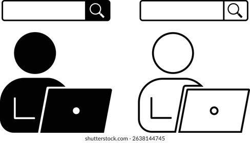 Pictogram of a person searching on a computer