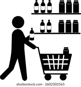 Pictogram of a person shopping at a supermarket