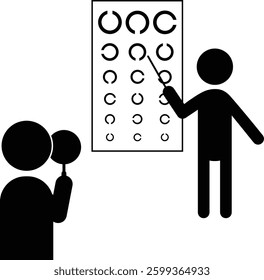 Pictogram of person taking and instructing vision test