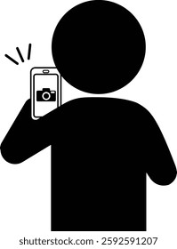 Pictogram of a person taking a picture with a smartphone (back view)