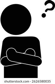 Pictogram of a person thinking with arms folded