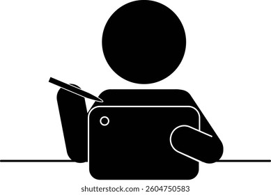 Pictogram of a person using a touch pen to operate a tablet