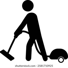 Pictogram of a person using a vacuum cleaner
