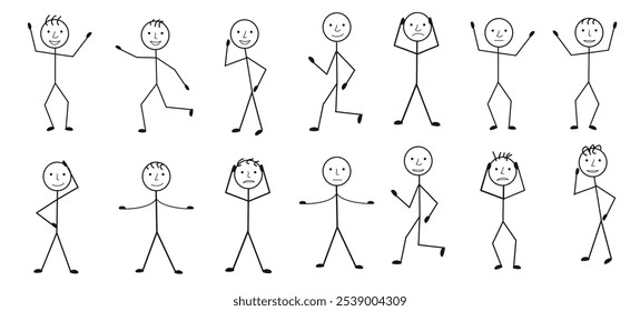 a pictogram of a person, various poses, stick figures of people, different emotions of a person drawn by hand