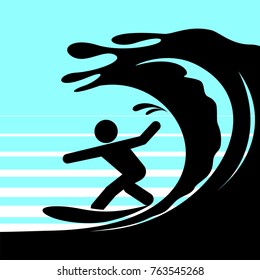 Piktogramm eines Menschen beim Surfen
 Vektorgrafik extremer Wassersportarten.
