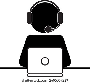Pictogram of a person wearing a headset and working on a computer