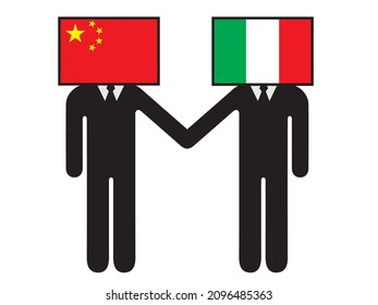 A pictogram of a person who anthropomorphized and characterized the national flag that China and Italy shook hands with. Symbols, graphic materials
