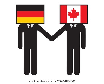 A pictogram of a person who anthropomorphized and characterized the national flag that Germany and Canada shook hands with. Symbols, graphic materials