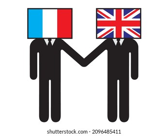 A pictogram of a person who anthropomorphized and characterized the national flag that France and Britain shook hands with. Symbols, graphic materials