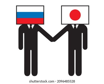 A pictogram of a person who anthropomorphized and characterized the national flag that Russia and Japan shook hands with. Symbols, graphic materials