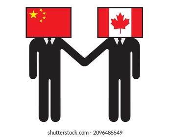 A pictogram of a person who anthropomorphized and characterized the national flag that China and Canada shook hands with. Symbols, graphic materials
