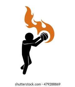 pictogram player flame and ball icon. Basketball sport and competition theme. Isolated design. Vector illustration