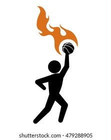 pictogram player flame and ball icon. Basketball sport and competition theme. Isolated design. Vector illustration