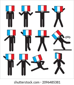 Pictogram pose collection, symbols, graphic materials, illustration set of people who anthropomorphized and characterized the French flag