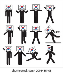 Pictogram pose collection, symbols, graphic materials, illustration set of people who anthropomorphized and characterized the Korean flag