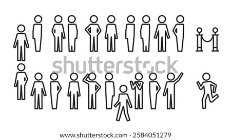 Pictogram of queuing people in line, line width variable